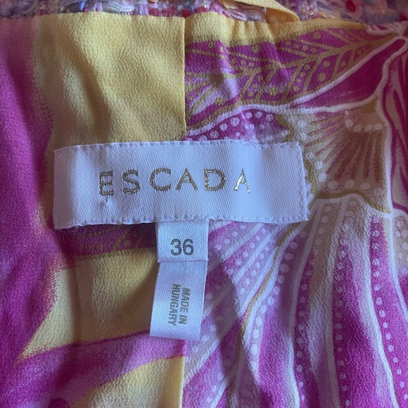 Escada Tweed Jacket Multi Color Fringe Wool Blend Blazer Sz 36 Small Silk Lining - Picture 5 of 6